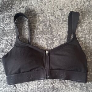 ALO Yoga Charcoal Zip-Front Sports Bra